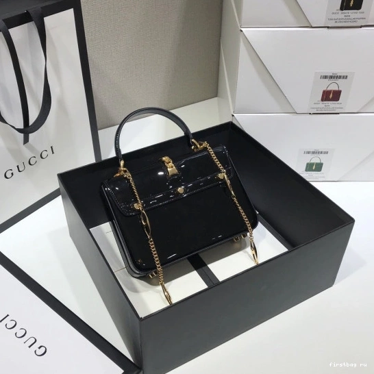First bag ru GUCCI Sylvie handle mini patent 1969 bag top leather 0817